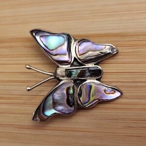 Silver Abalone Mexico Alpaca Butterfly Pin/Brooch